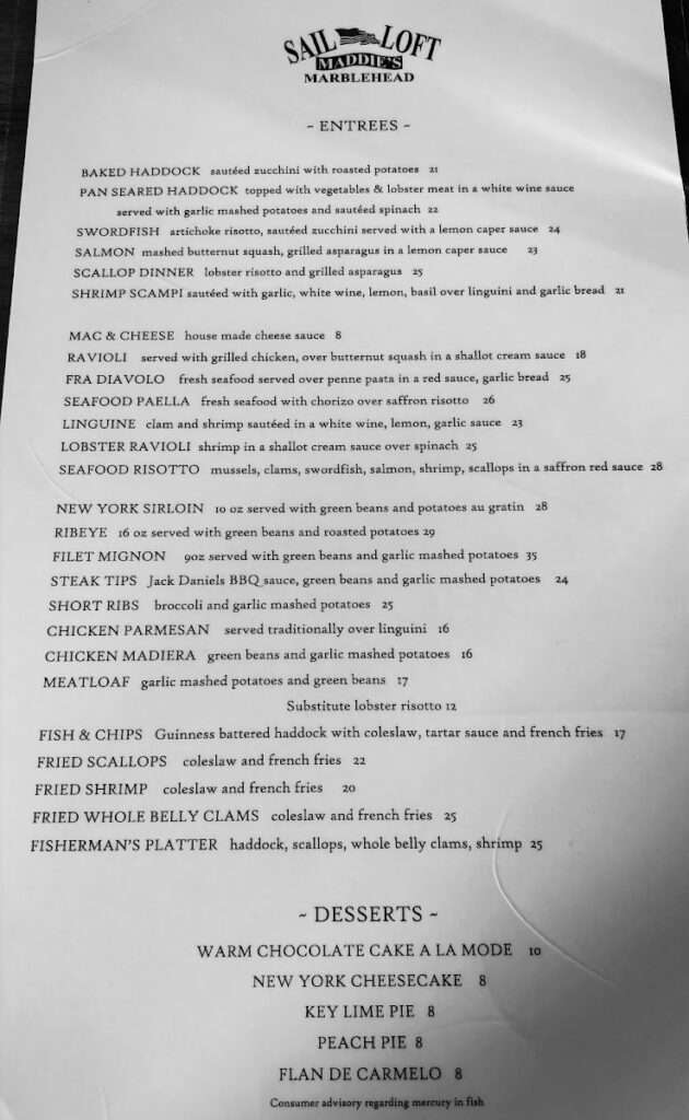 Maddie’s Sail Loft menu 2