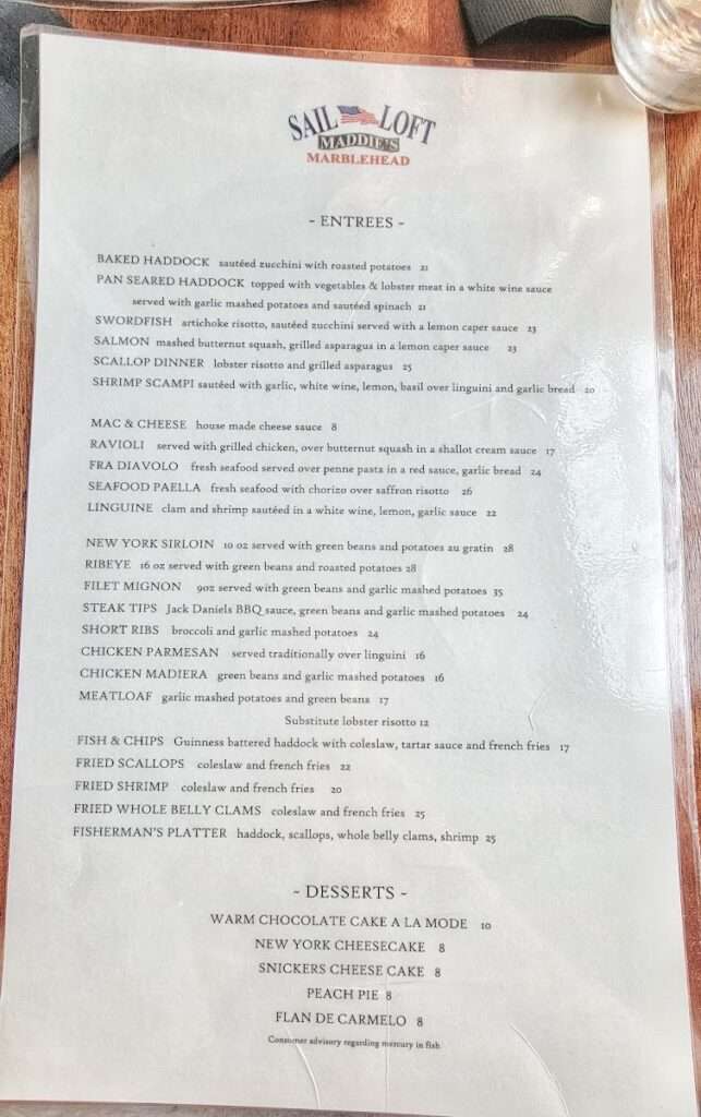 Maddie’s Sail Loft menu 1
